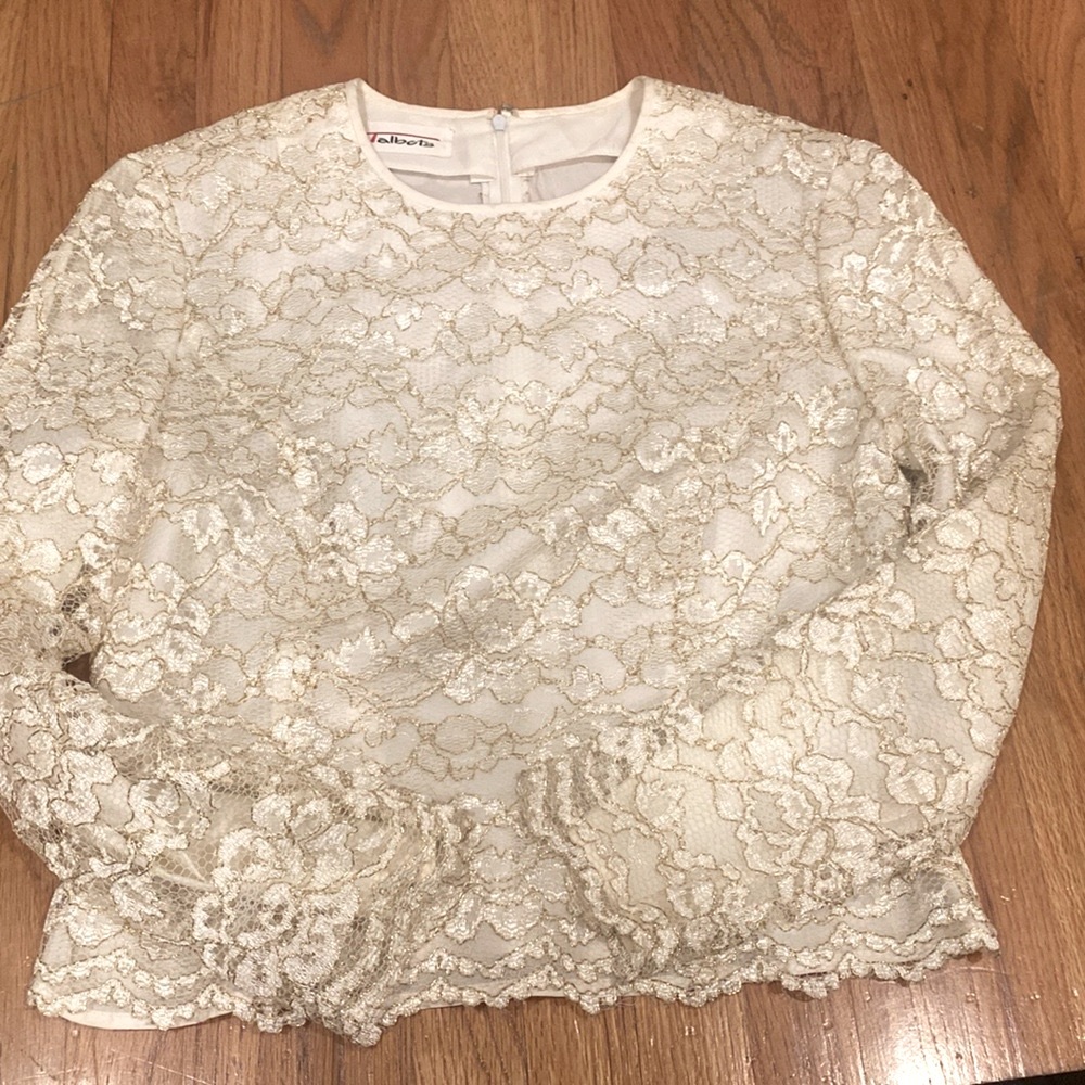 Talbots, Size M, White Blouse with Gold Lace